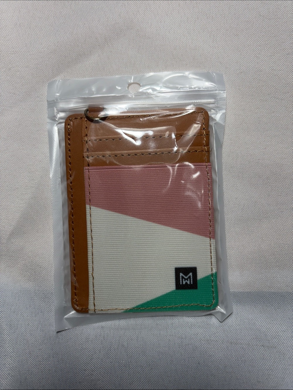 Canvas & Faux-Leather Card Sleeve with Pink, White & Green Panels